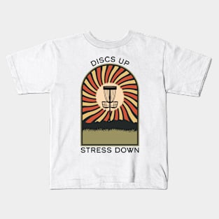 Discs Up Stress Down | Disc Golf Vintage Retro Arch Mountains Kids T-Shirt